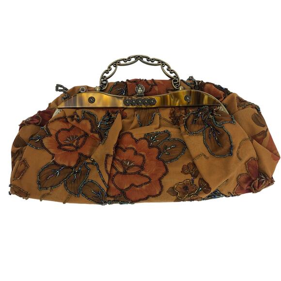 Victorian Beaded evening bag, floral bag Metal Strap Acetate, Seed Beads, Lucite - Picture 1 of 12